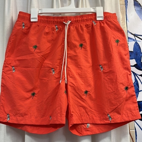 Men’s J. McLaughlin Orange Tropical Print Swim Trunks Size Large - Picture 2 of 8